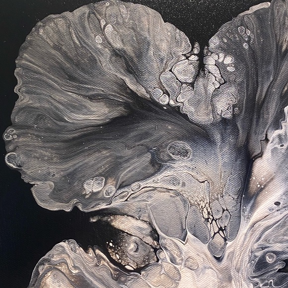 ❌SOLD❌12x12 hand painted Abstract Acrylic fluid pour art canvas painting black - Picture 5 of 10